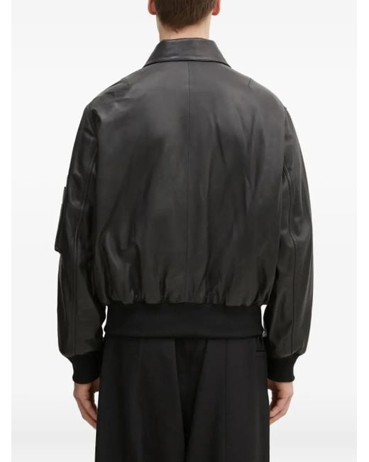 KENZO Gray Zip-Fastening Leather Jacket for men
