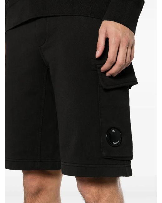C P Company Black C.P. Company Diagonal Cotton Track Shorts for men