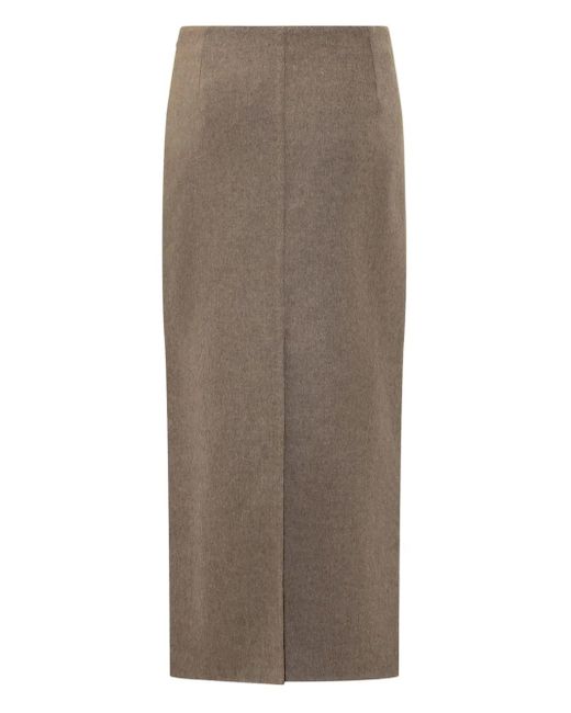 Brunello Cucinelli Brown Back-Vent Midi Pencil Skirt