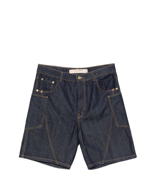 Yes London Blue Contrast-Stitch Denim Shorts for men