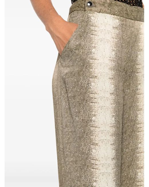 Twinset Natural Lizard-Skin Effect Satin Trousers