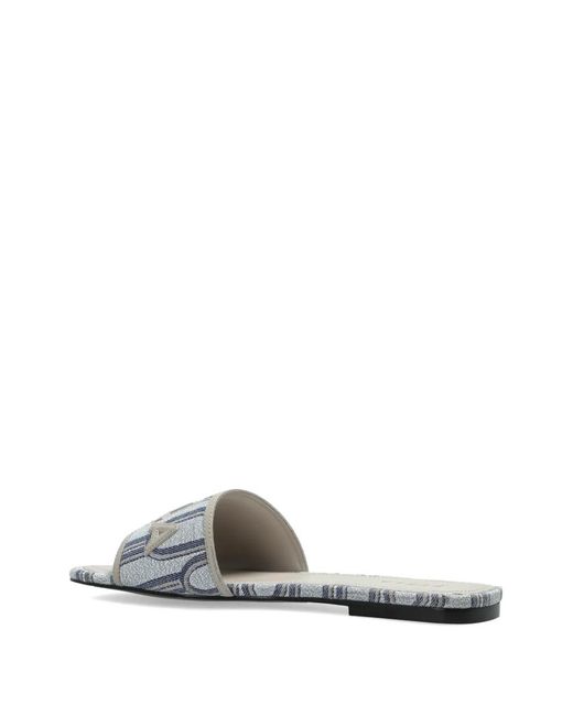 Furla White Logo Striped Flat Sandals