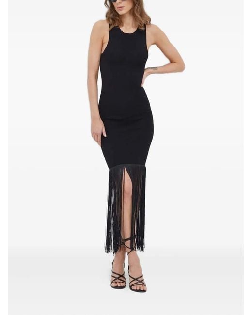Bardot Black Fringe-Detail Midi Dress