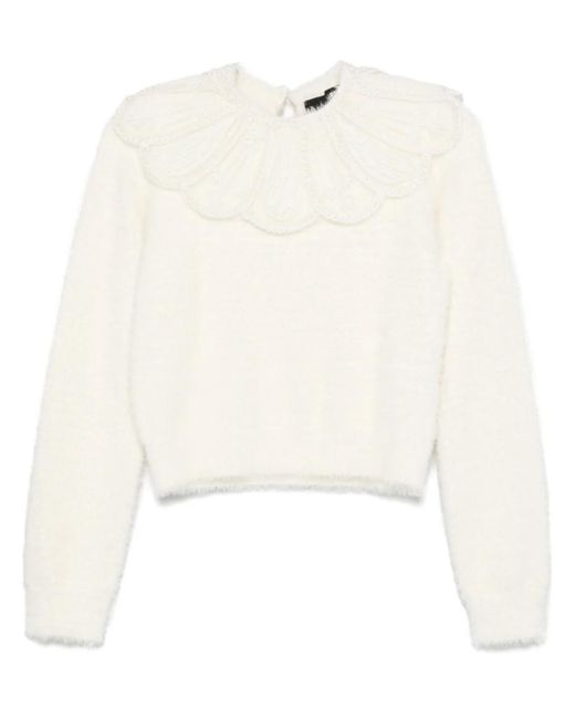 ROTATE BIRGER CHRISTENSEN White Lace-Collar Recycled Knit Sweater