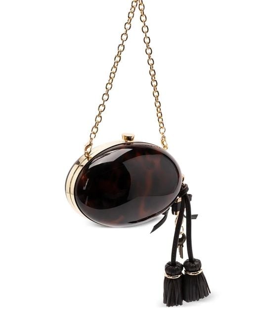 Self-Portrait Black Tortoiseshell-Effect Tassel-Detail Clutch Bag