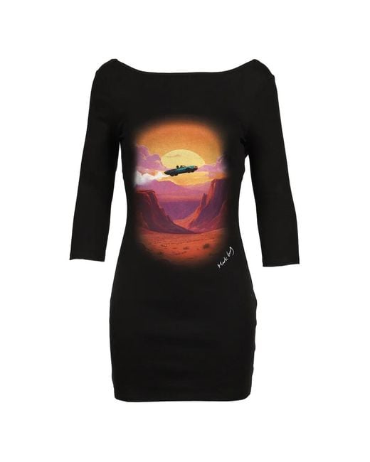 Markgong Black Graphic-Print Open-Back Mini Dress