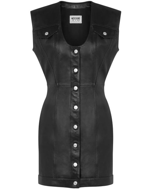 Moschino Black Leather Mini Dress