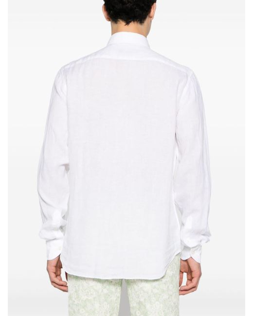 Spread-collar linen shirt di Dell'Oglio in White da Uomo