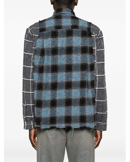 Haikure Blue Check-Pattern Frayed Shirt for men