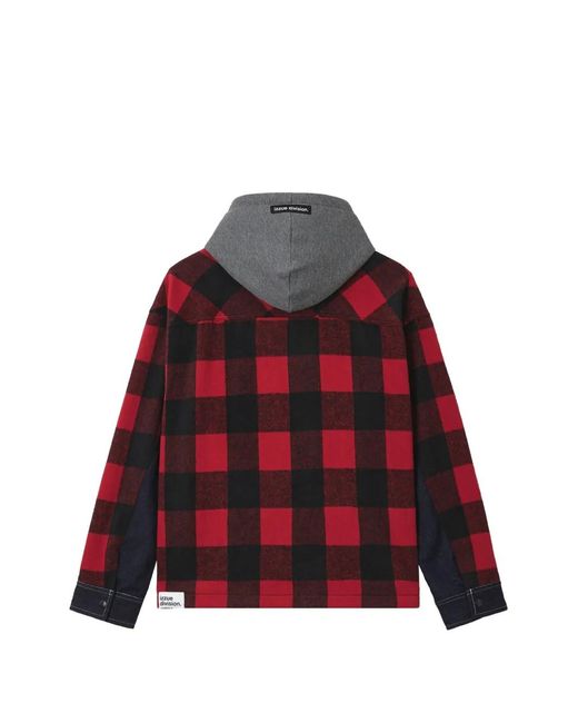 Izzue Red Check-Pattern Drawstring-Hood Jacket for men