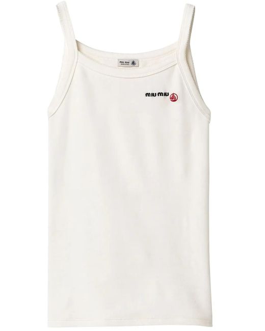 Miu Miu White X Petit Bateau Embroidered Tank Top