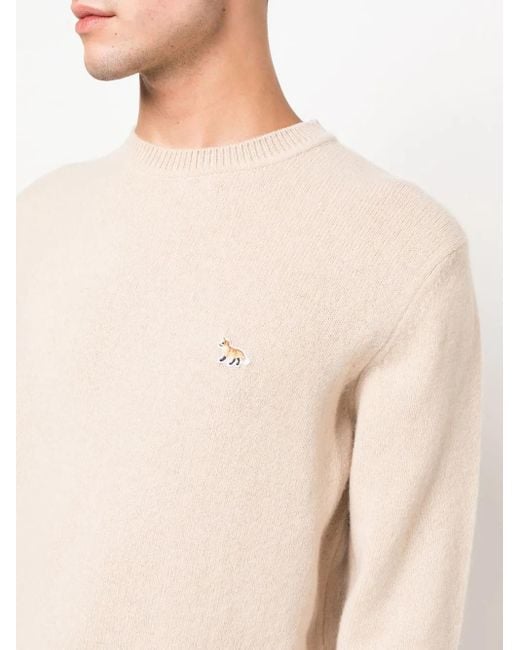 Maison Kitsuné Natural Logo-Patch Wool Jumper for men