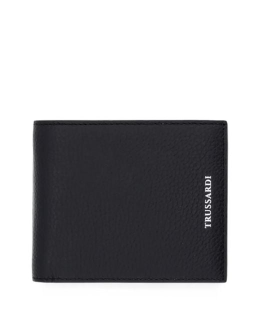 Trussardi Black Logo-Print Pebbled-Leather Wallet for men
