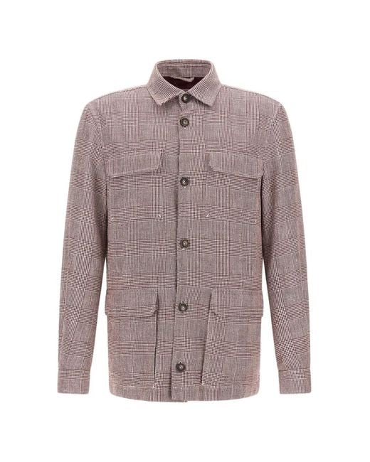 Herno Red Check-Pattern Pocket-Details Linen Jacket for men
