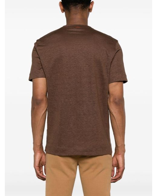 Zegna Brown Mélange-effect Linen T-shirt for men
