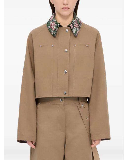 MSGM Natural Floral-Collar Cropped Jacket