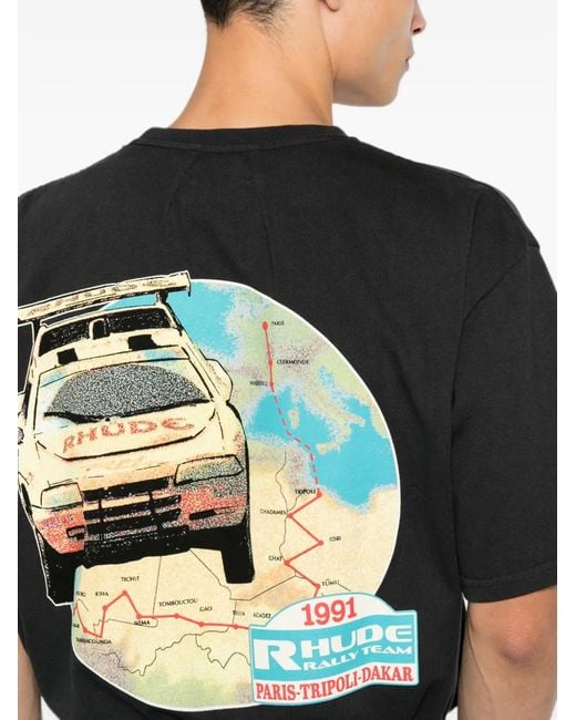 Rhude Black Graphic-Print T-Shirt for men