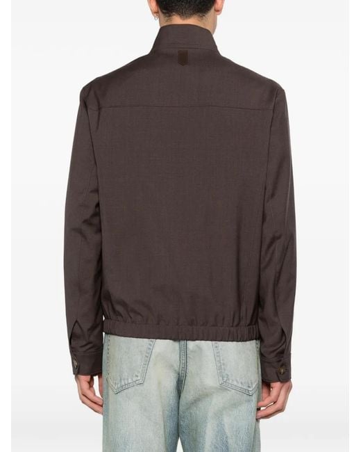 Canali Brown Zip-Fastening Pocket Overshirt for men