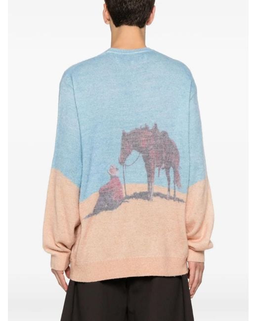 One Of These Days Blue Pull En Maille Intarsia Et Imprimé Graphique for men