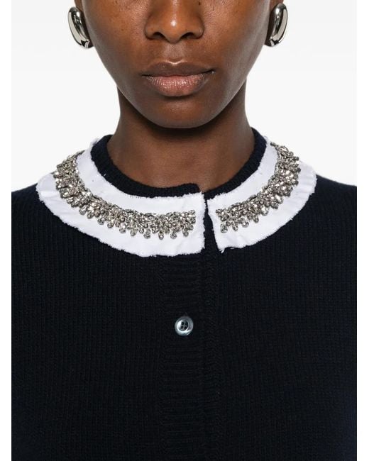 Prada Blue Crystal-Embellished Ruffled-Collar Cardigan