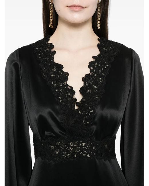 Cynthia Rowley Black Satin Lace Mini Dress