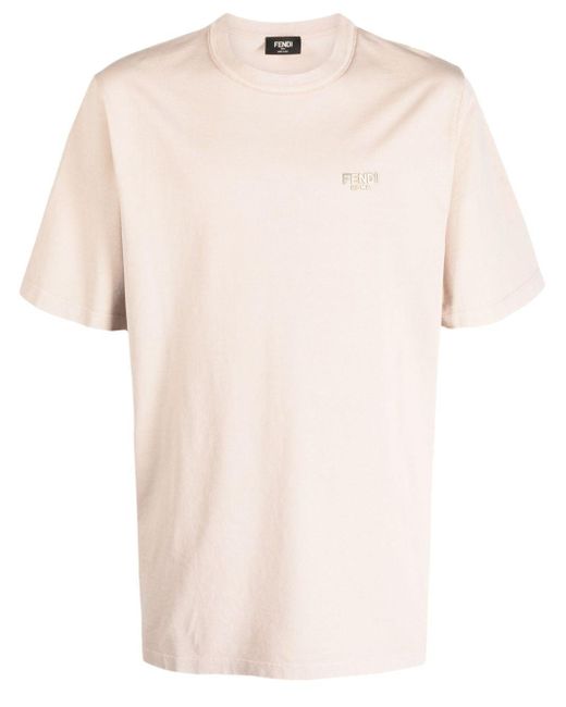 Fendi Natural Logo-embossed Cotton T-shirt for men