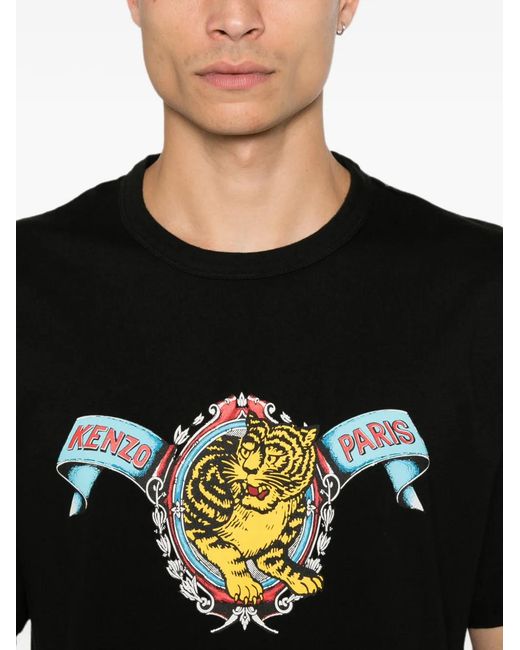 KENZO Black Jumping Tiger-Print T-Shirt for men