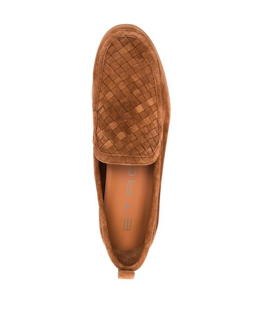 Etro Brown Interwoven-panel Leather Loafers for men