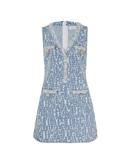 Self-Portrait Blue Embellished Denim Mini Dress