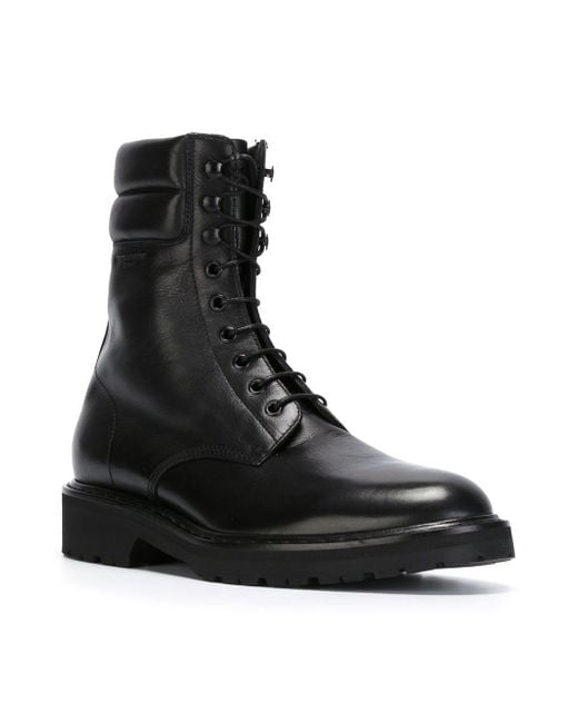 Saint Laurent Combat Leather Ankle Boots in Black for Men Lyst