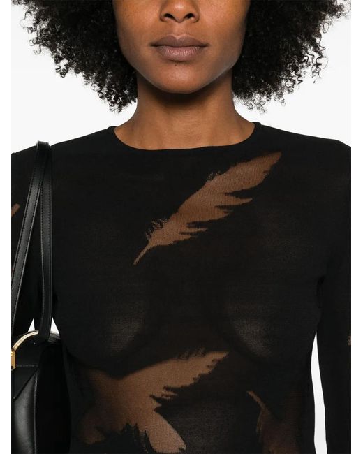 McQueen Black Feather-Intarsia Blouse