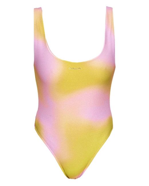 Pinko Yellow Abstract-print High-cut Swimsuit