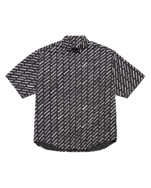 Balenciaga Gray Stencil Logo-print Short-sleeve Shirt for men