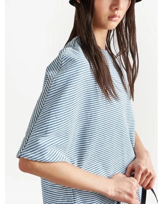 Prada Blue Striped Short-Sleeve Denim Dress
