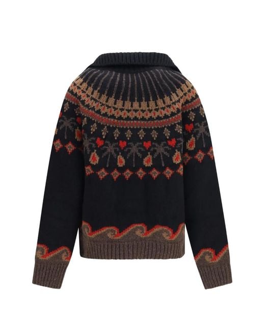 Alanui Black Fair Isle-Pattern Wool Cardigan