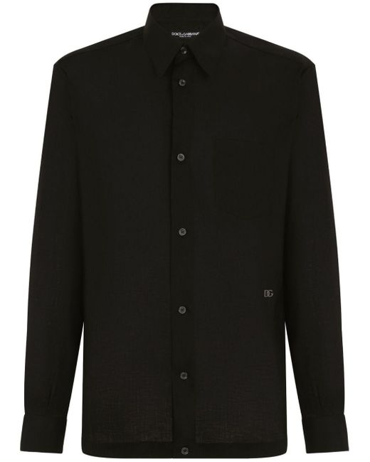 Dolce & Gabbana Black Hawaiian Long-sleeve Linen Shirt for men