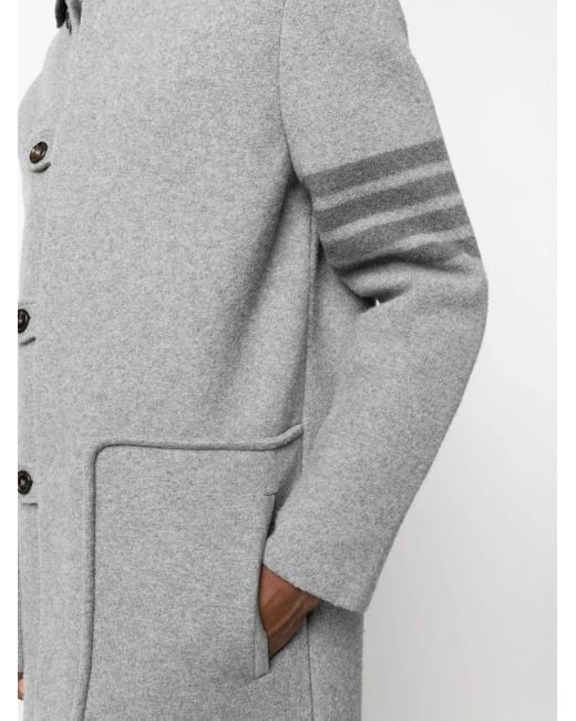 Thom Browne Gray Stripe-Trim Detail Single-Breasted Coat for men