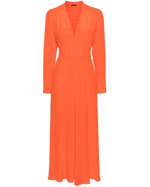Kiton Orange V-Neck Silk Midi Dress