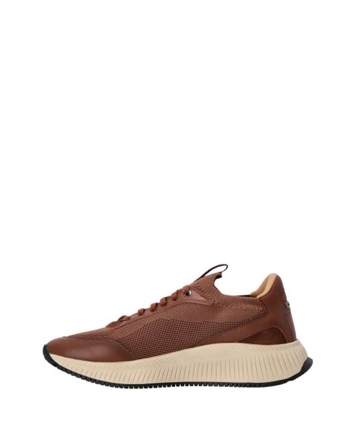 Boss Brown Ttnm Evo Trainers With Knitted Uppers And Leather Trims for men