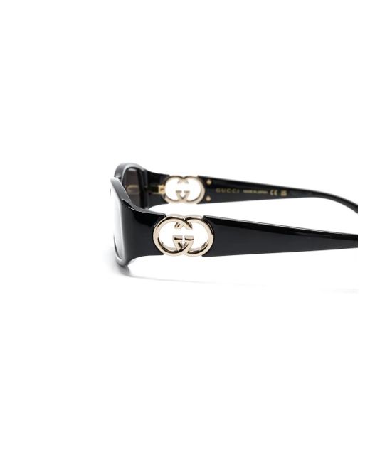 Gucci Gray Interlocking G Rectangle-Frame Sunglasses