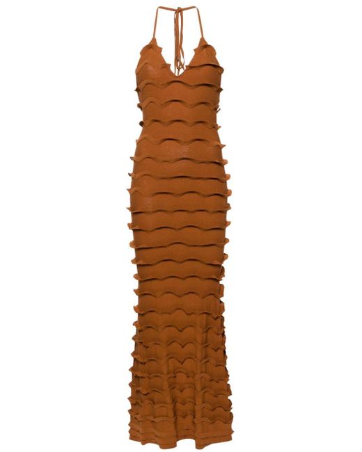 Blumarine Brown Ruffled Knitted Maxi Dress