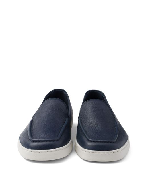 Prada Blue Piped-trim Leather Loafers for men