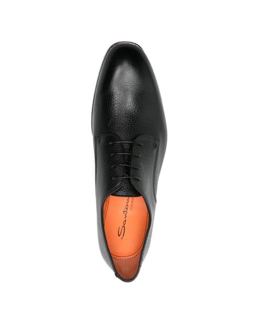 Santoni Black Leather Derby Shoes for men