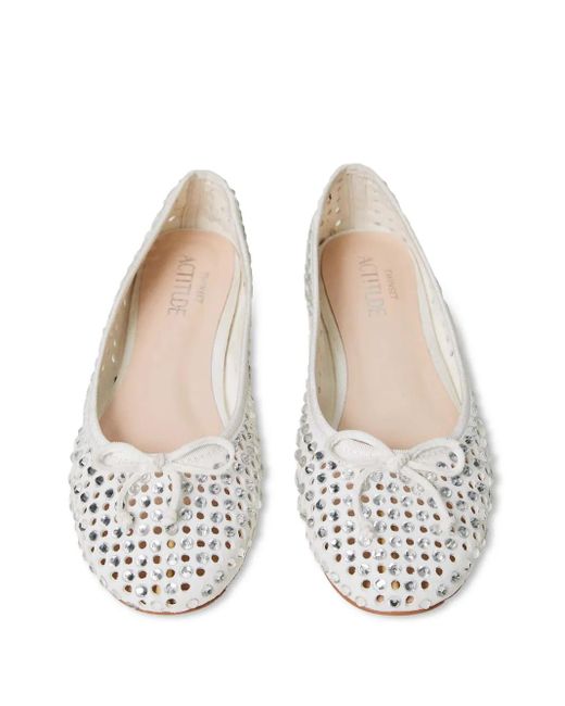 Twinset White Rhinestone-Embellished Ballet Flats