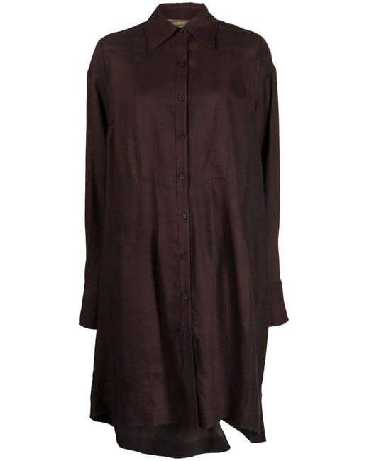 Ziggy Chen Brown Layered Draped-Detail Shirtdress