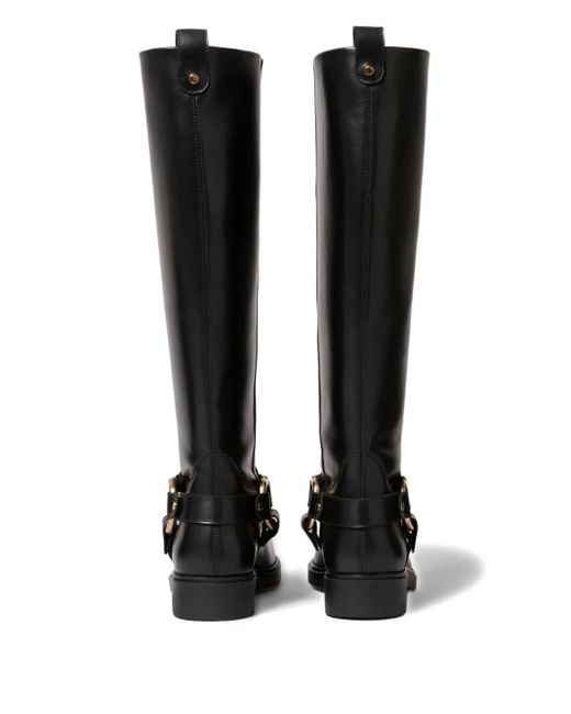 Claudie Pierlot Black Ring-Detail Leather Knee-High Boots
