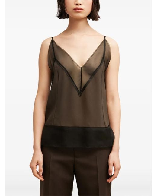 AMI Black V-Neck Semi-Sheer Top