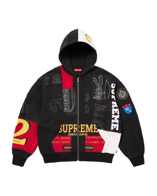 Sudadera con capucha, cremallera y diseño patchwork Supreme de hombre de color Red