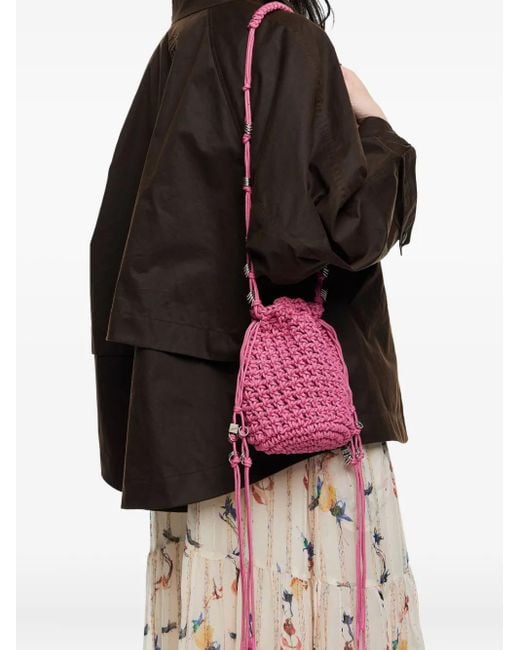 Bimba Y Lola Red Crochet Drawstring Bucket Bag
