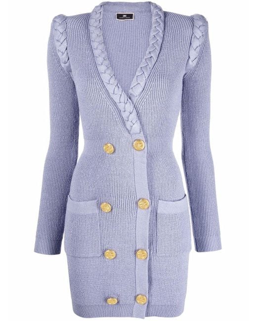 elisabetta franchi double breasted knit dress Fine-ribbed Knitted in Blue color_DESERT BROWN=White